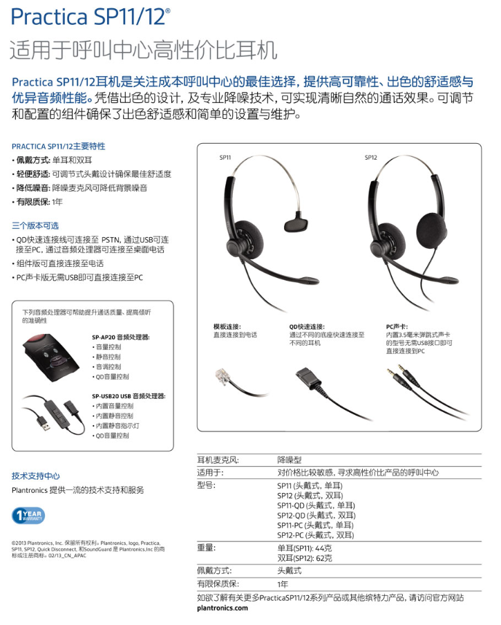 缤特力耳机 Practica SP11/12系列